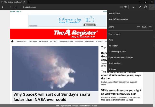 The Edge browser showing the Dark theme The Edge browser showing the Dark theme