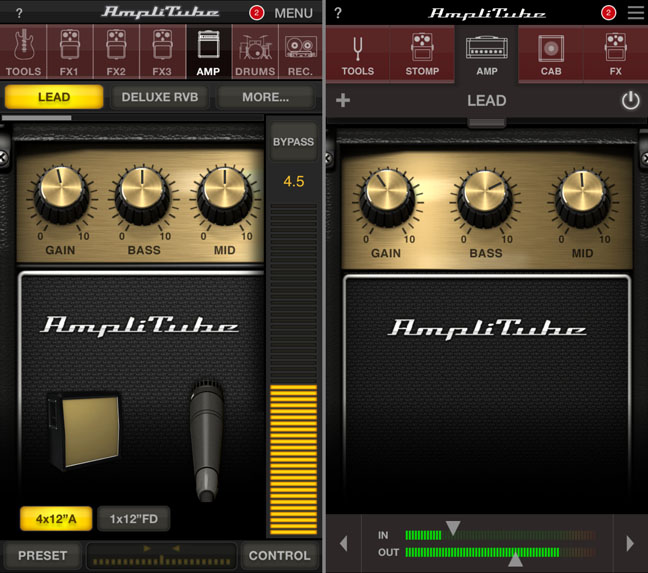 IK Multimedia AmpliTube old and new user interface