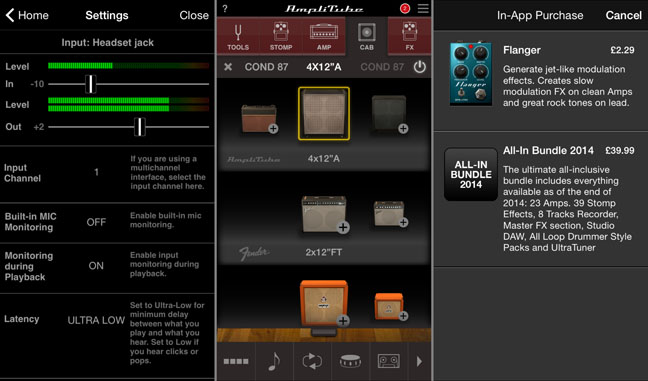 IK Multimedia AmpliTube settings, cabinets and in-app purchase deals