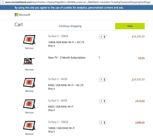 Microsoft store Surface pricing SNAFU