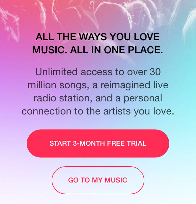 Apple Music sign-up screen
