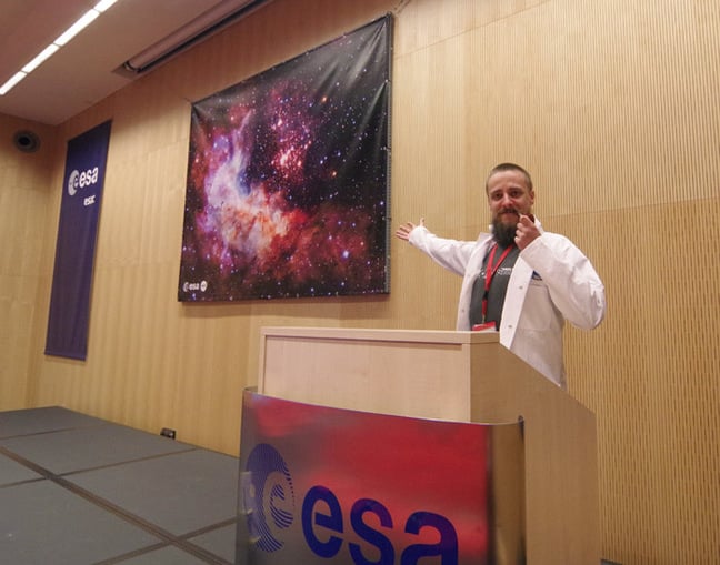 Matt on the podium at ESA's auditorium