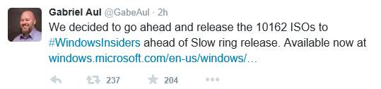 Windows 10162 ISOs are set to be a "slow ring" build