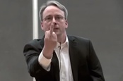 Linus Torvalds flips the bird