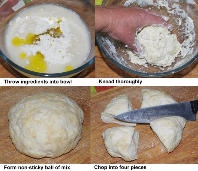 The first four steps in making the chapatis