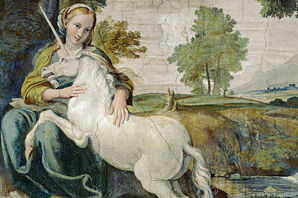 Unicorn. Detail from Domenico Zampieri fresco in Rome