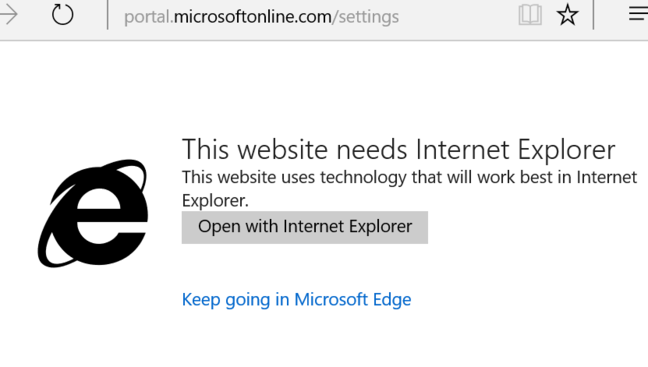 The Office 365 site is not fully compatible with Edge