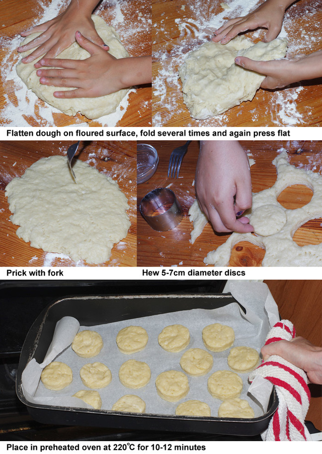 The second two steps in preparing American biscuits