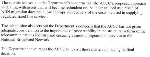 department of communications's submission to ACCC 