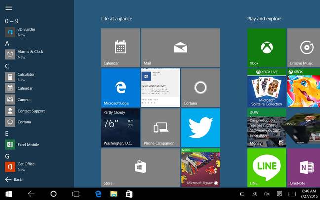 The All Apps menu in Windows 10