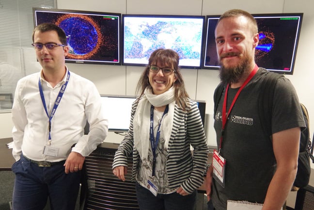 Matt poses with Space Situational Awareness operatives Mihai Ghita and Beatriz Jilete