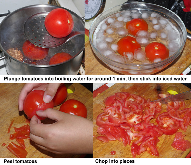 The first four stages in preparing salmorejo