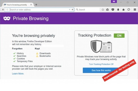 Firefox experimental private browsing mode