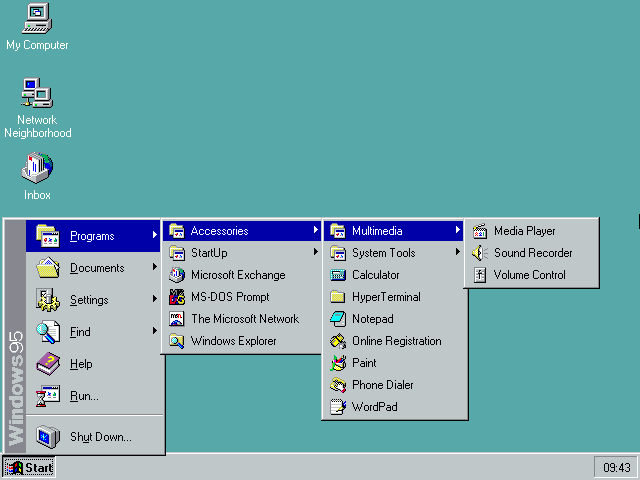 The Start menu in Windows 95