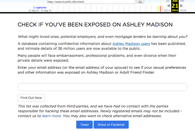 Trustify's original "check" page (Wayback Machine) Trustify's original "check" page (Wayback Machine)