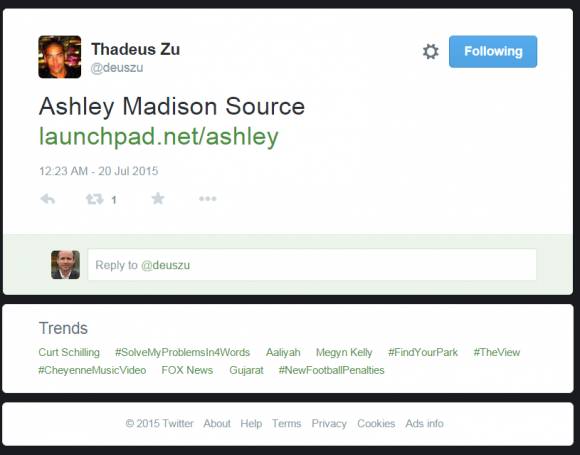 Thaddeus Zu Ashley Madison Tweet