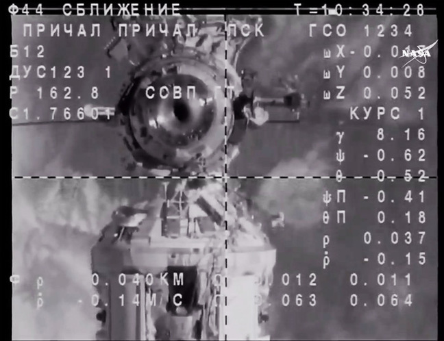 The view from the Soyuz camera just prior to docking