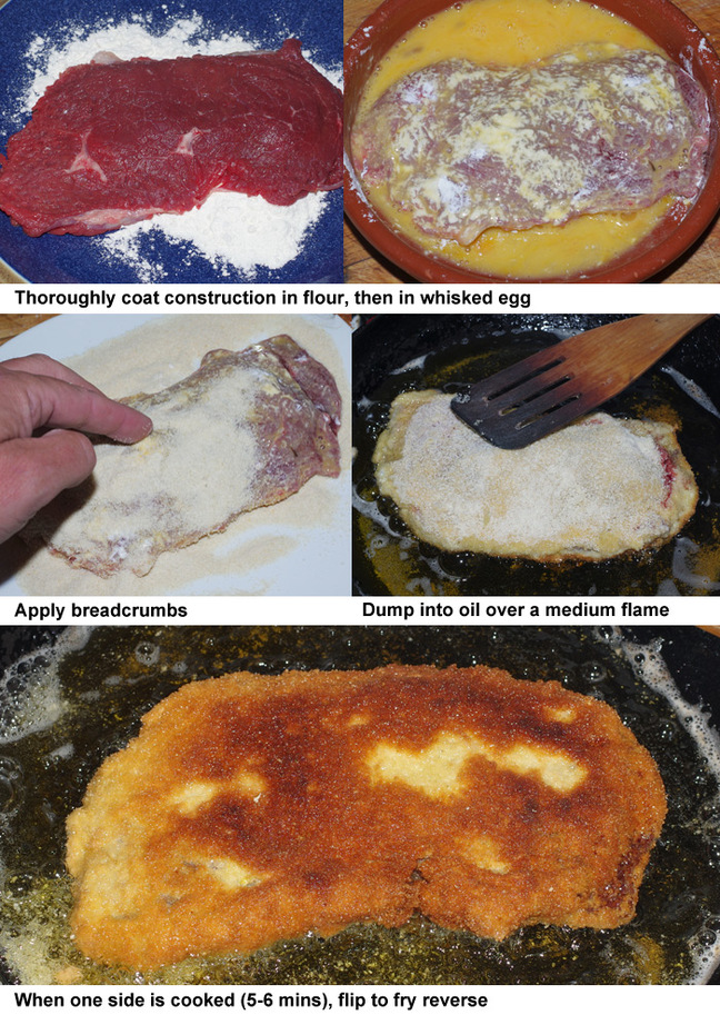 The final five steps in preparing cachopo