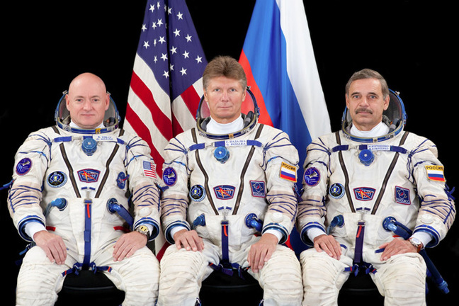 Scott Kelly, Gennady Padalka and Mikhail Kornienko. Pic: Roscosmos