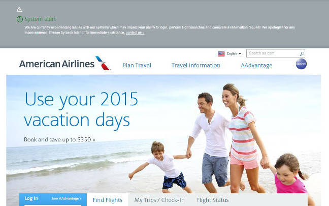 American Airlines web page