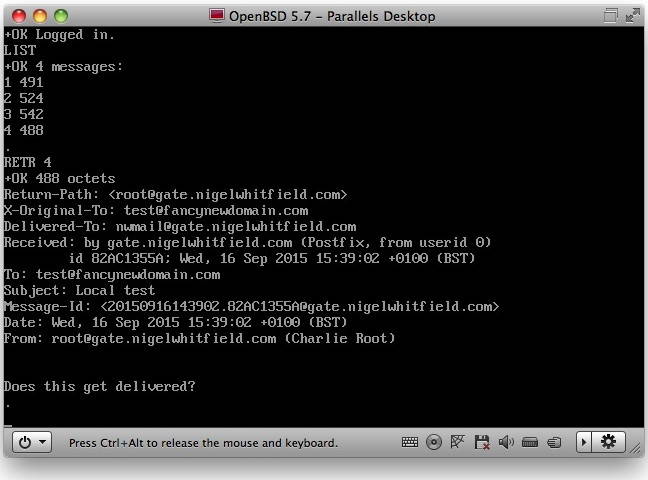 Check Dovecot with a simple POP3 query