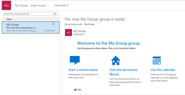 An Office 365 group is now visible in Outlook