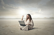 jesus on laptop in desert