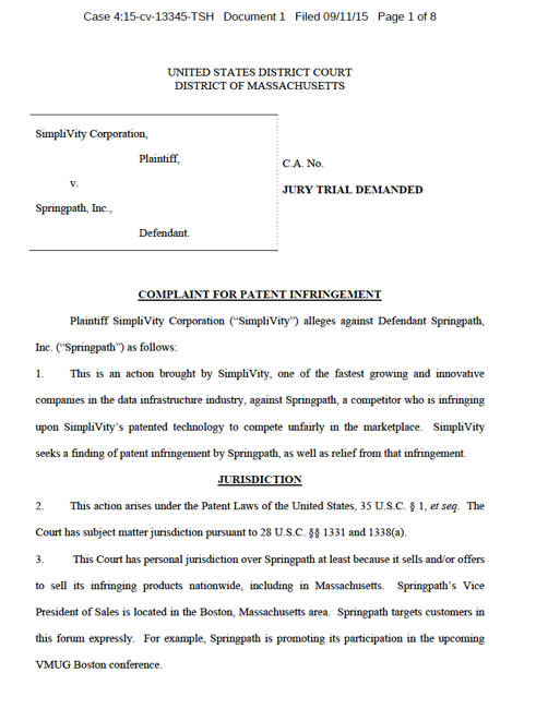 Simplivity_Springpath_complaint_filing