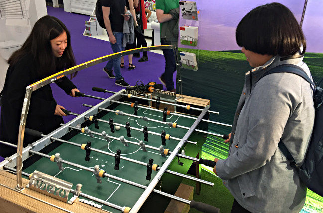 Libero's table football table at 100% Design 2015. Pic: Steve Caplin