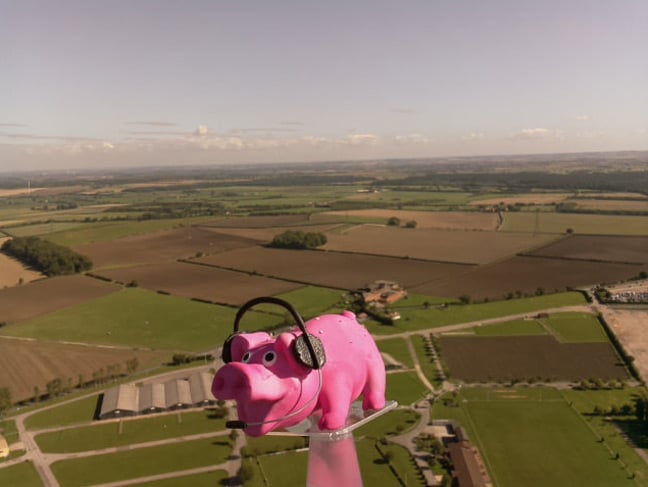 Pinky just after launch above the fields of Lincolnshire