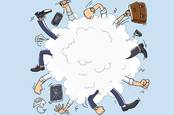 People fight in cartoon cloud. photo by Shutterstock