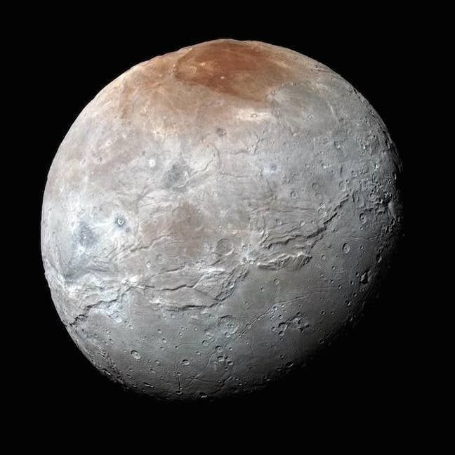 Charon in enhanced colour. Credits: NASA/JHUAPL/SwRI Charon in enhanced colour. Credits: NASA/JHUAPL/SwRI