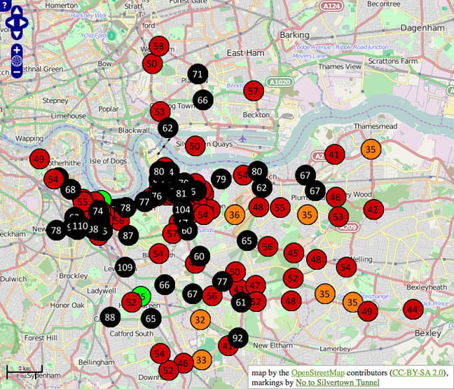 SE London NOx emissions measured by No to Silvertown Tunnel campaigners
