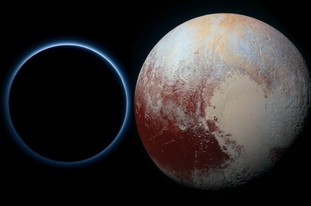 Pluto in blue and red