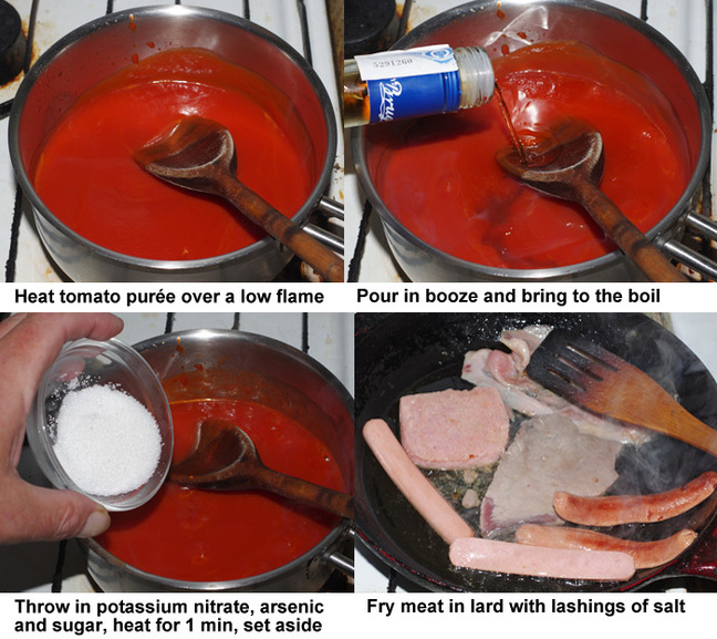 The first four steps in preparing our WHO processed meat sarnie of death