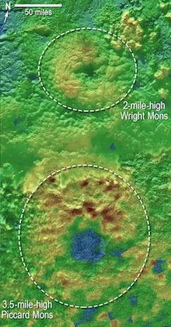 NASA topographic map of Pluto's peaks