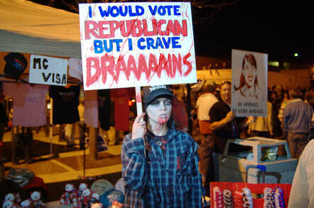 I would vote republican but I crave brains by https://www.flickr.com/photos/clarkmackey/ cc 2.0 attribution generic https://creativecommons.org/licenses/by/2.0/