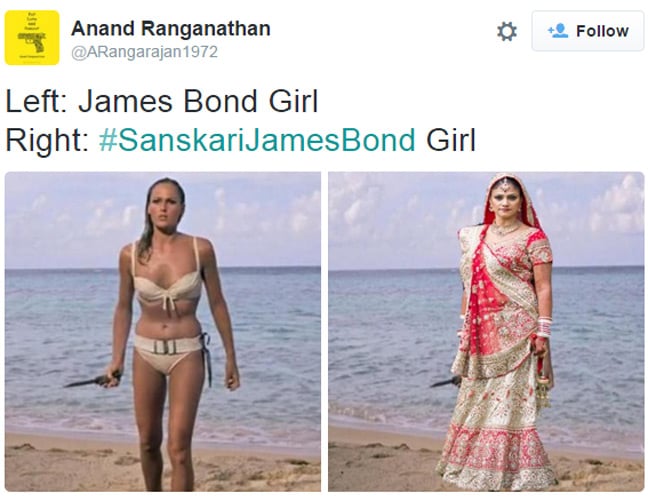 Tweet showing Ursula Andress in famous beach scene replaced with a woman in a sari