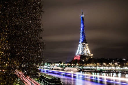 The Eiffel Tower lit in blue white red - Fluctuat nec Mergitur by https://www.flickr.com/photos/la_bretagne_a_paris/ cc 2l0 attribution sharealike https://creativecommons.org/licenses/by-sa/2.0/
