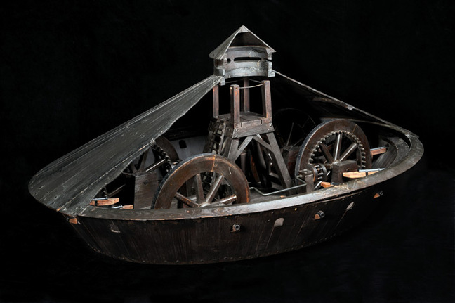 Model of da Vinci's armoured vehicle. Pic: Science Museum