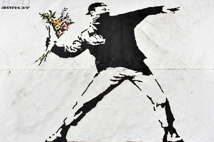 Banksy protester image 1000 words via Shutterstock