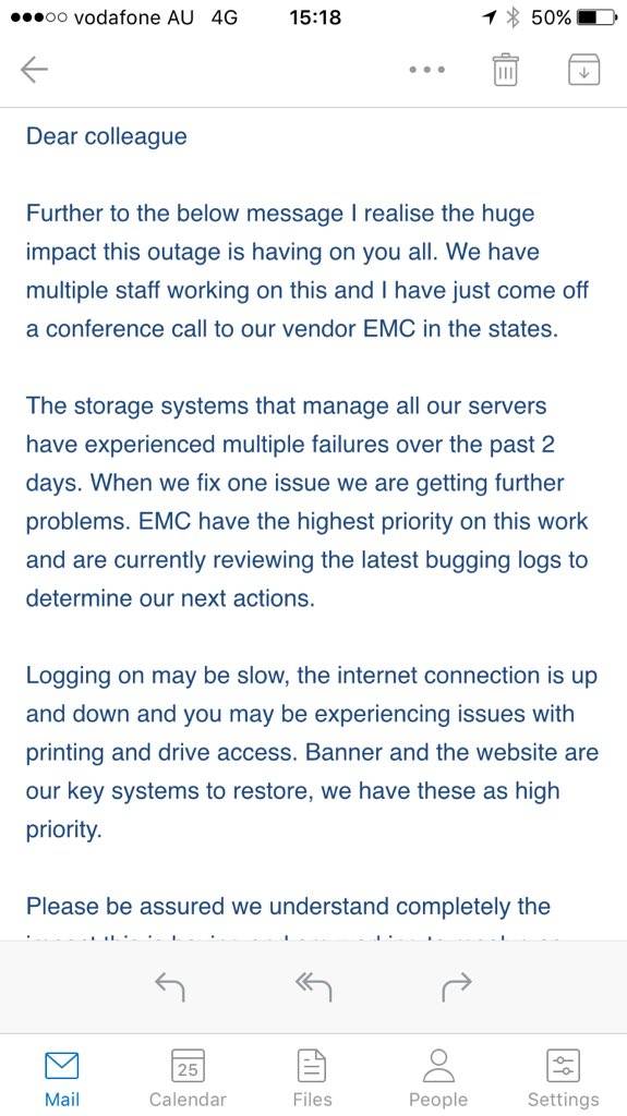 EMC NZ outage email