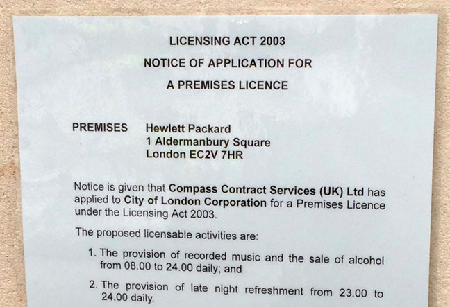 The HPE planning application attached to the building