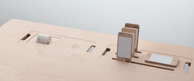 The plywood mock-up of the smart desk