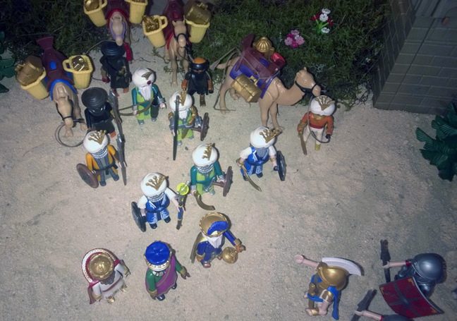 The Playmobil Magi and their crew square up to the Romans