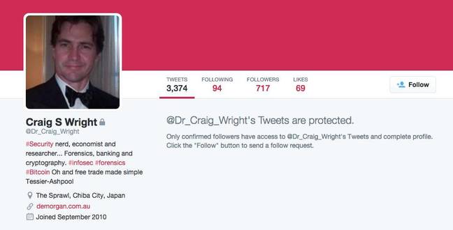 Craig Wright's deleted Twitter profile