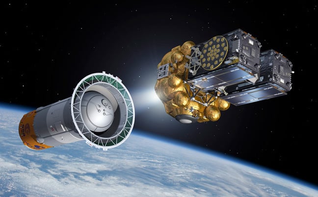 Artist's impression of Fregat and the satellites separating from the Soyuz upper stage