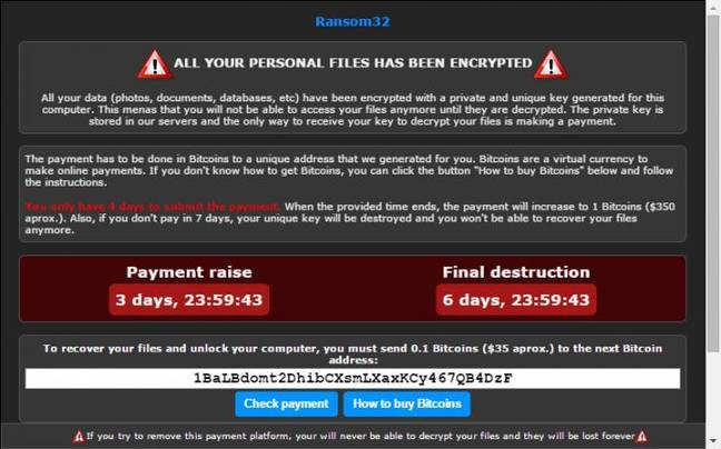 Ransom32 encryption warning Ransom32 encryption warning