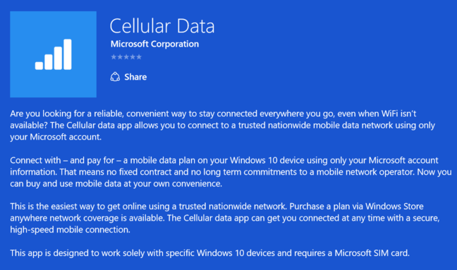 Microsoft's app for Cellular Data