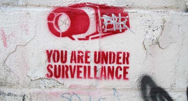 Surveillance graffiti image via shutterstock